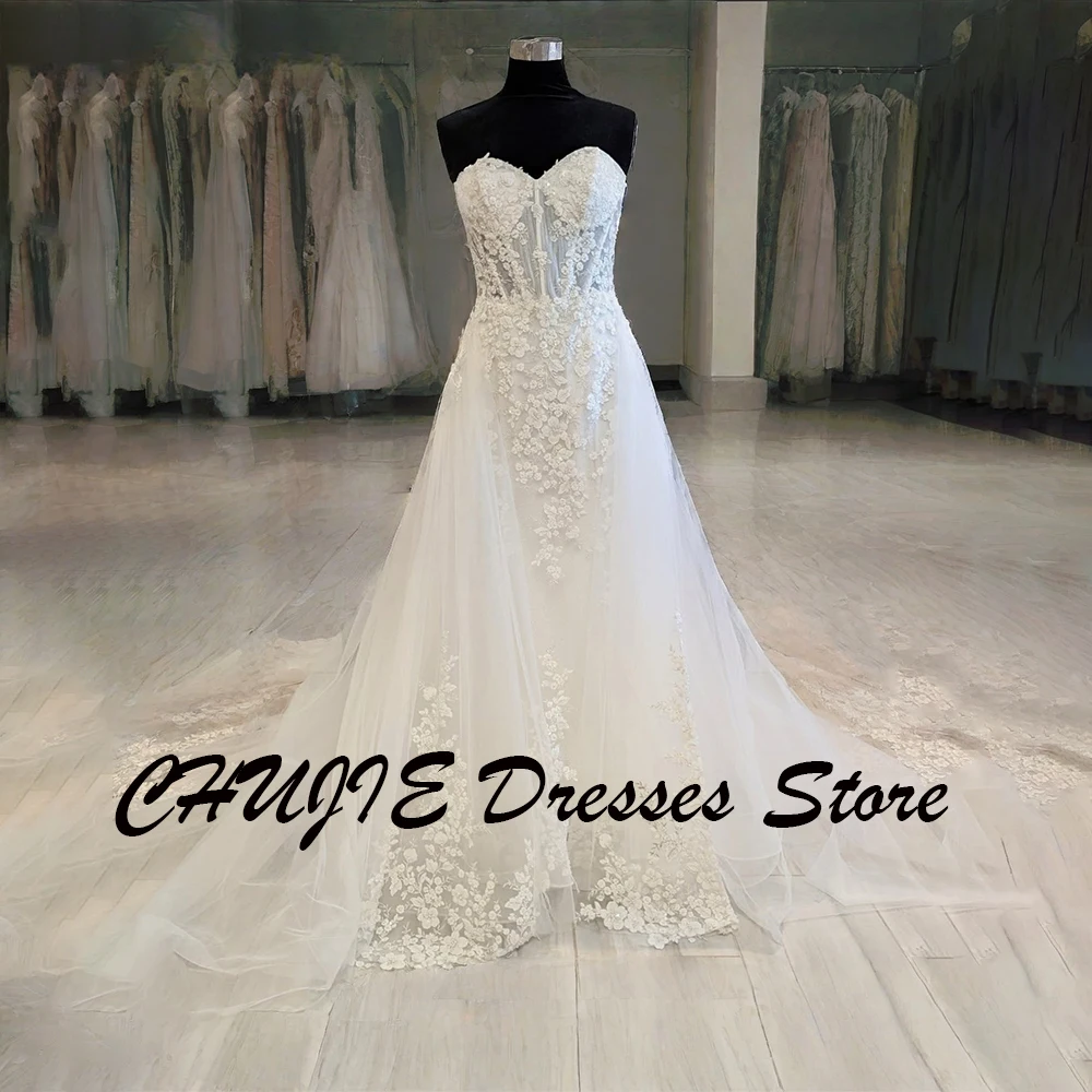 

Exquisite Sweetheart Appliques Wedding Dresses Customized Strapless Plus Size Tulle Bridal Gowns Bride Dress Vestido de novia
