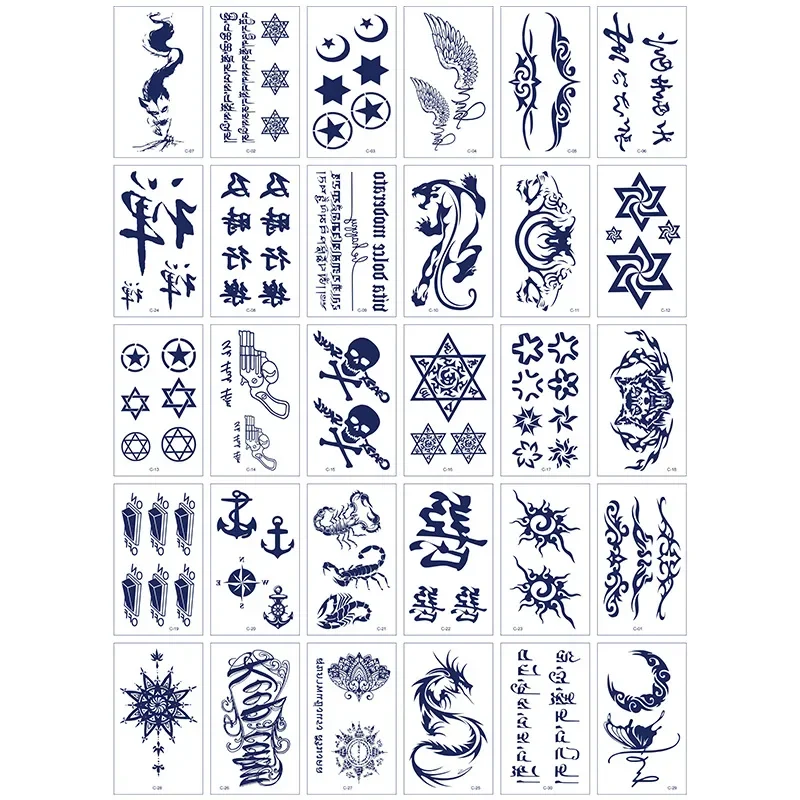 30pcs Herbal Juice Semi-Permanent Tattoo Waterproof Men Women Arabic Word Crown Totem Small Durable Fake Temporary Tatoo Sticker