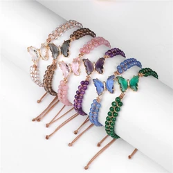 Handmade Braided String Bracelet For Women Colorful Crystal Butterfly Pendant Adjustable Charm Natural Stone Beads Bracelets