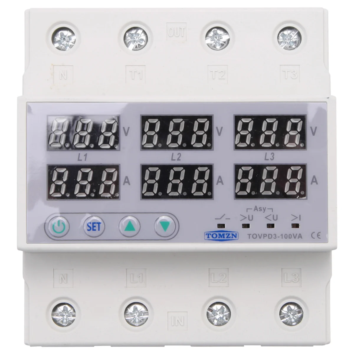 TOMZN Din Rail 3 Phase Voltage Relay 380V Voltmeter Ammeter over and Under Voltage Monitor Relays Protector 100A