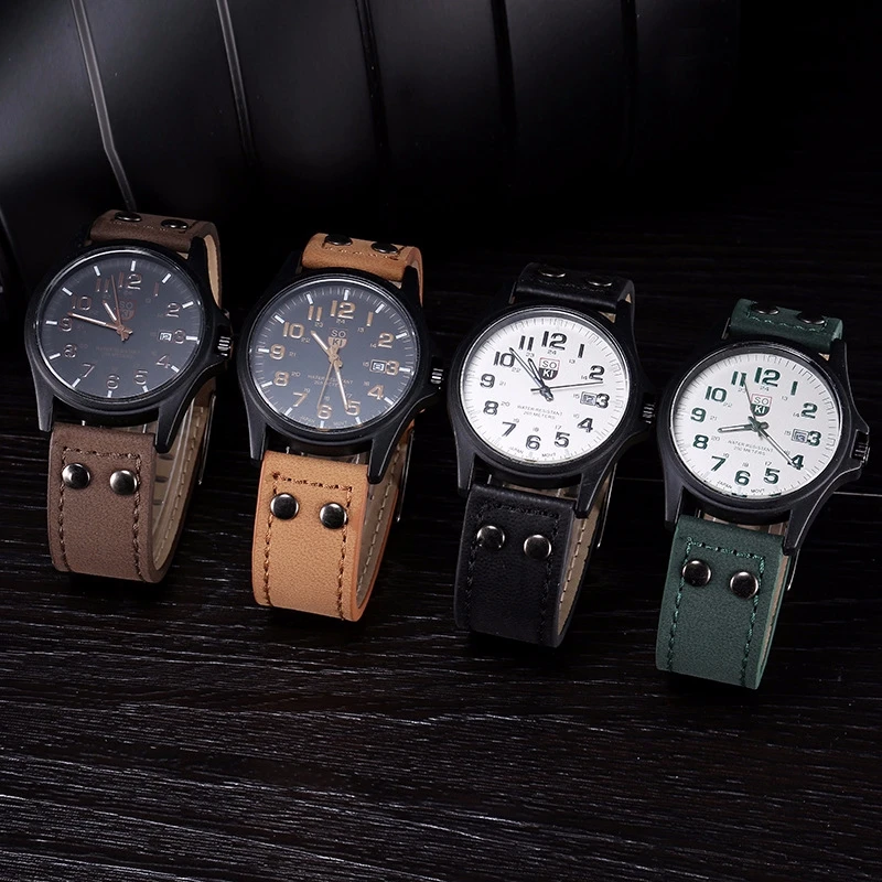 Fashion Arabic Dial Men Quartz Watch Casual Leather Strap Men's Calendar Sports Watches image 3