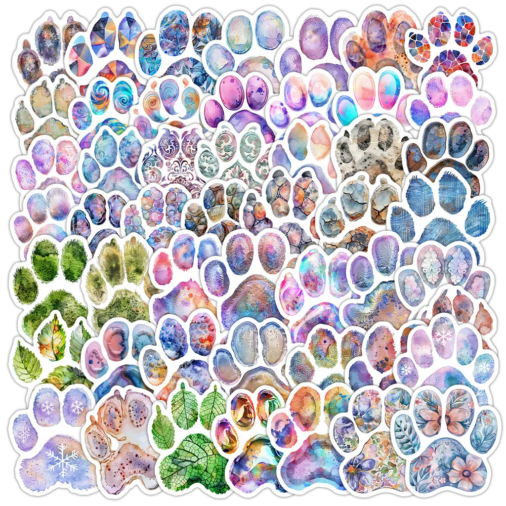 50PCS Watercolor Paw Print Graffiti Stickers - Cartoon Cat Footprint Decor for Water Cup & More LanLanStickersWorld Store