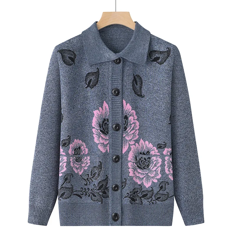 Cardigan con colletto a Polo da donna autunno e inverno monopetto fiore tinta unita maglione a maniche lunghe cappotto in maglia top eleganti