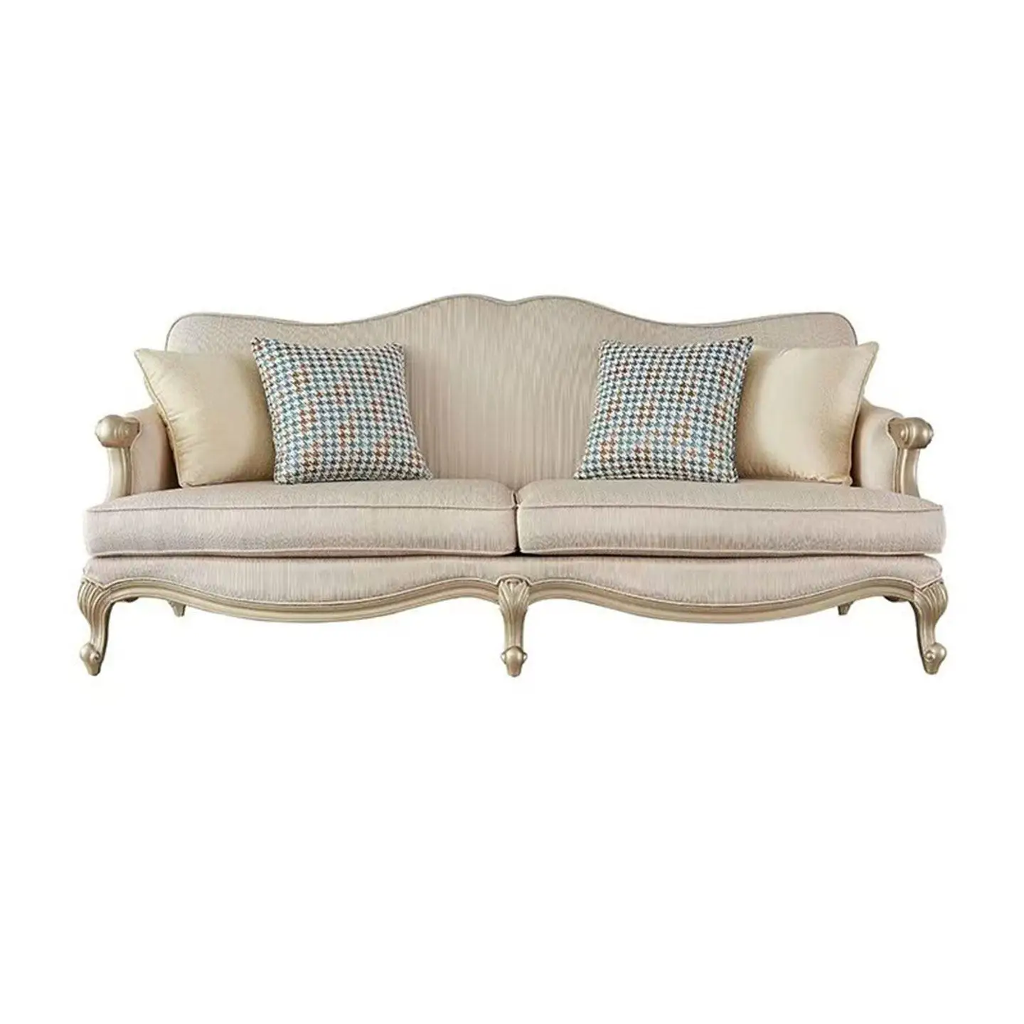 CL light luxury solid wood fabric three-person sofa combination living room engraving creative high-end champagne color