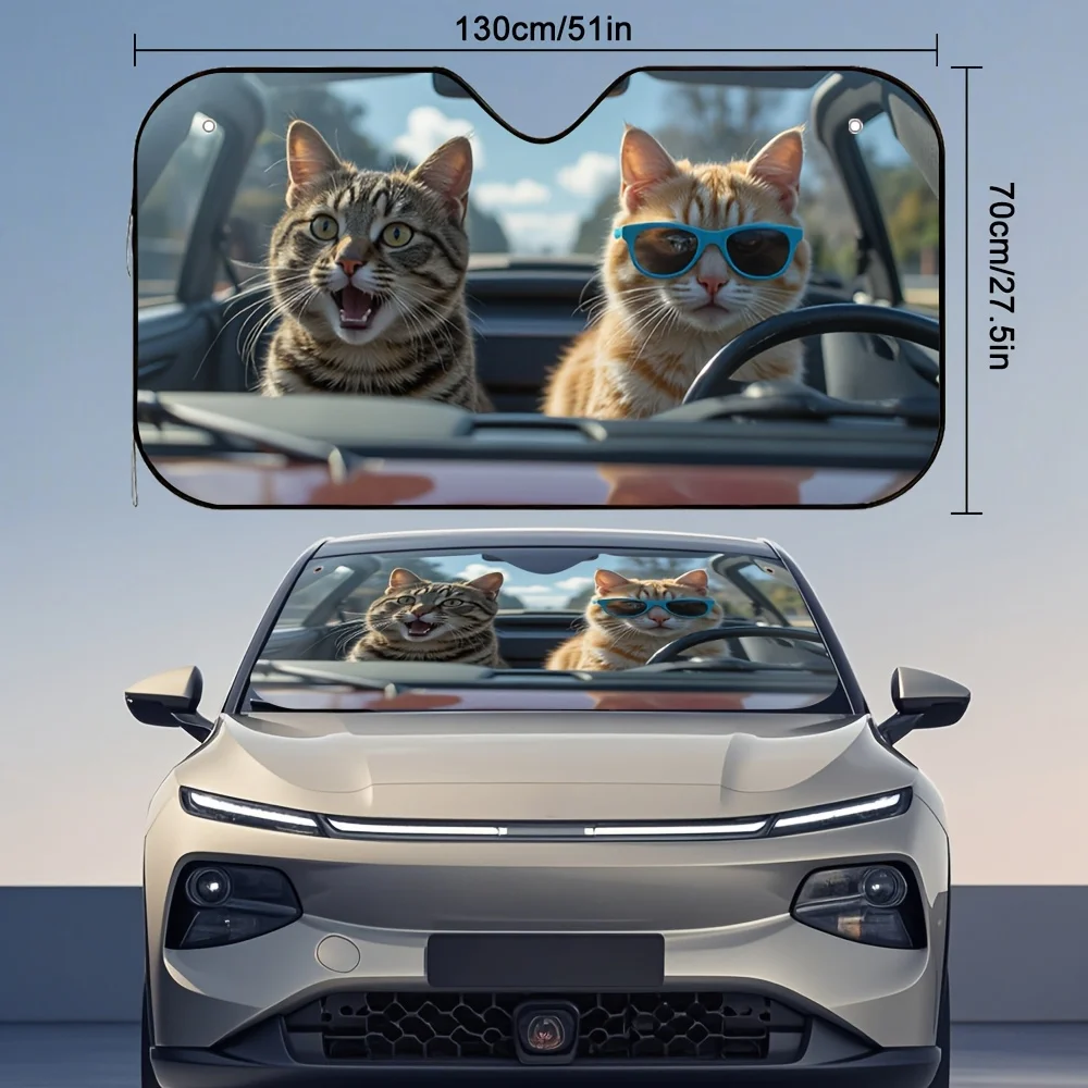 1pc Ninja Cat UV Blocker Car Sun Visor - Adjustable Carbon Fiber Finish For Sports Cars, Martial Arts Inspired Design With Playf