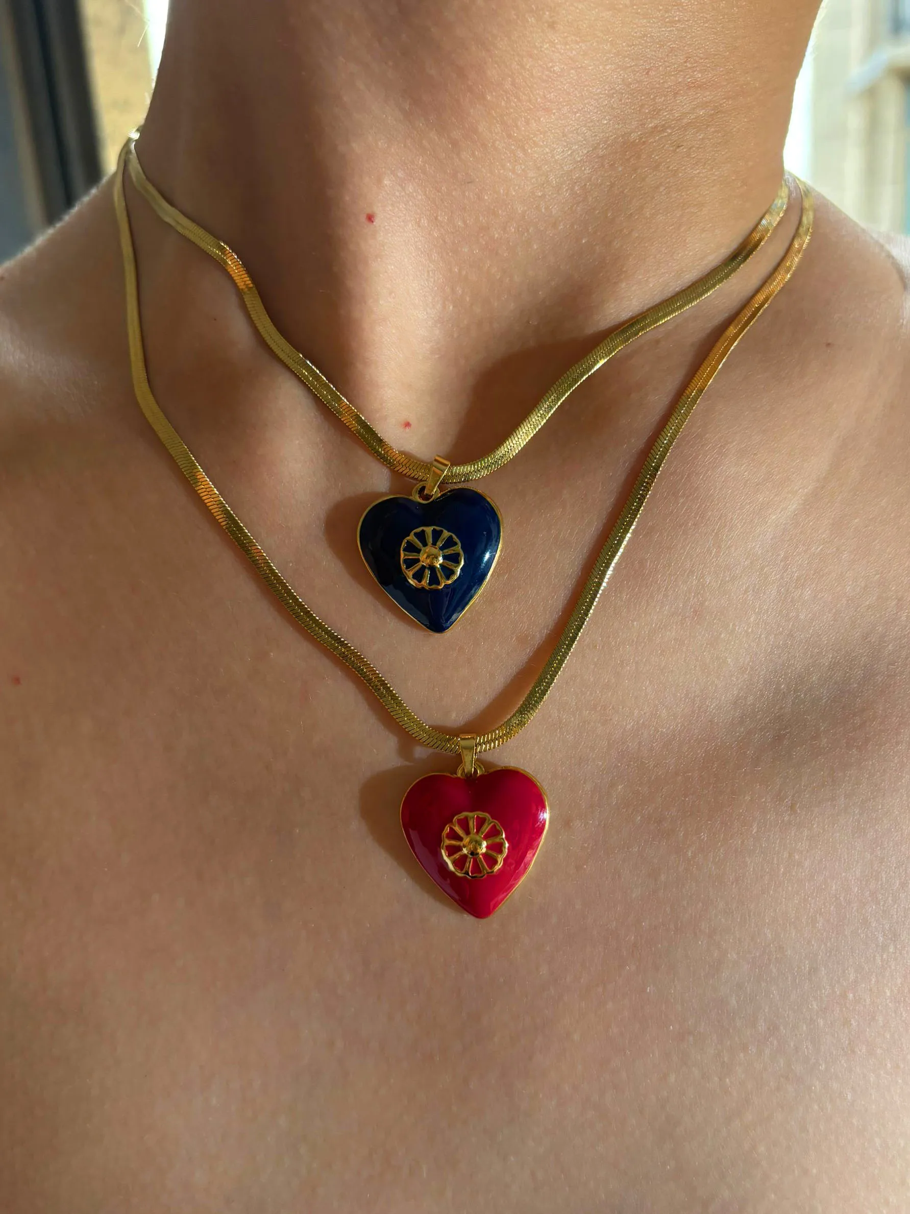 Peri'sbox موضة بسيطة أحمر أسود على شكل قلب المينا قلادة قلادة 18K مطلية بالذهب شفرة سلسلة المرأة مجوهرات هدايا ريترو #3