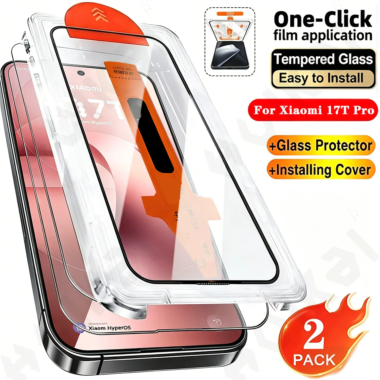 

2 Pcs For Xiaomi 17T 15T Pro Redmi Note 15 Pro Plus One-click HD Dust Installation Screen Protector Tempered Glass