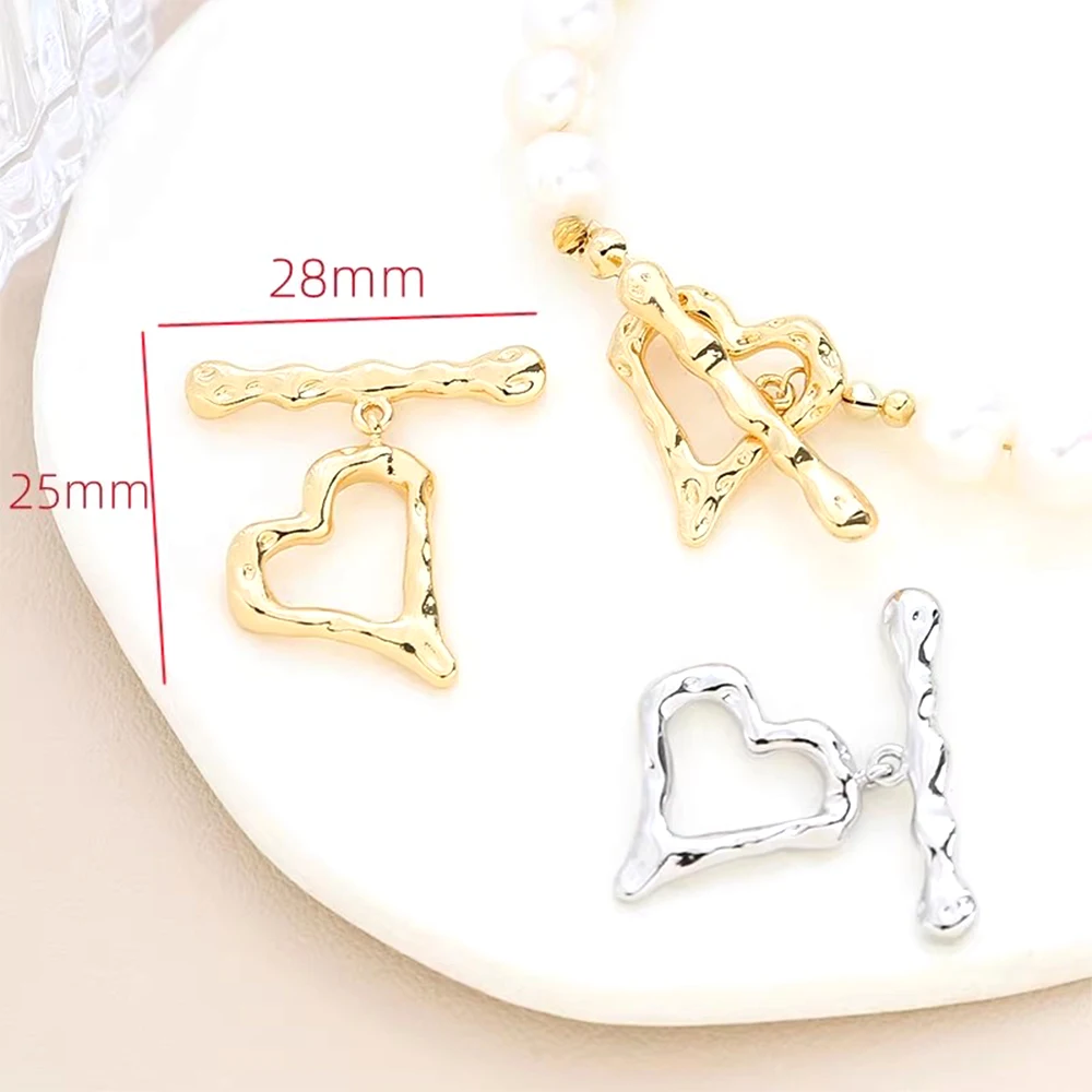 3 Pieces Copper Clad Gold Heart-shaped OT Connector Buckle DIY Fashion Jewelry Making Necklace and Bracelet Ending Accessories