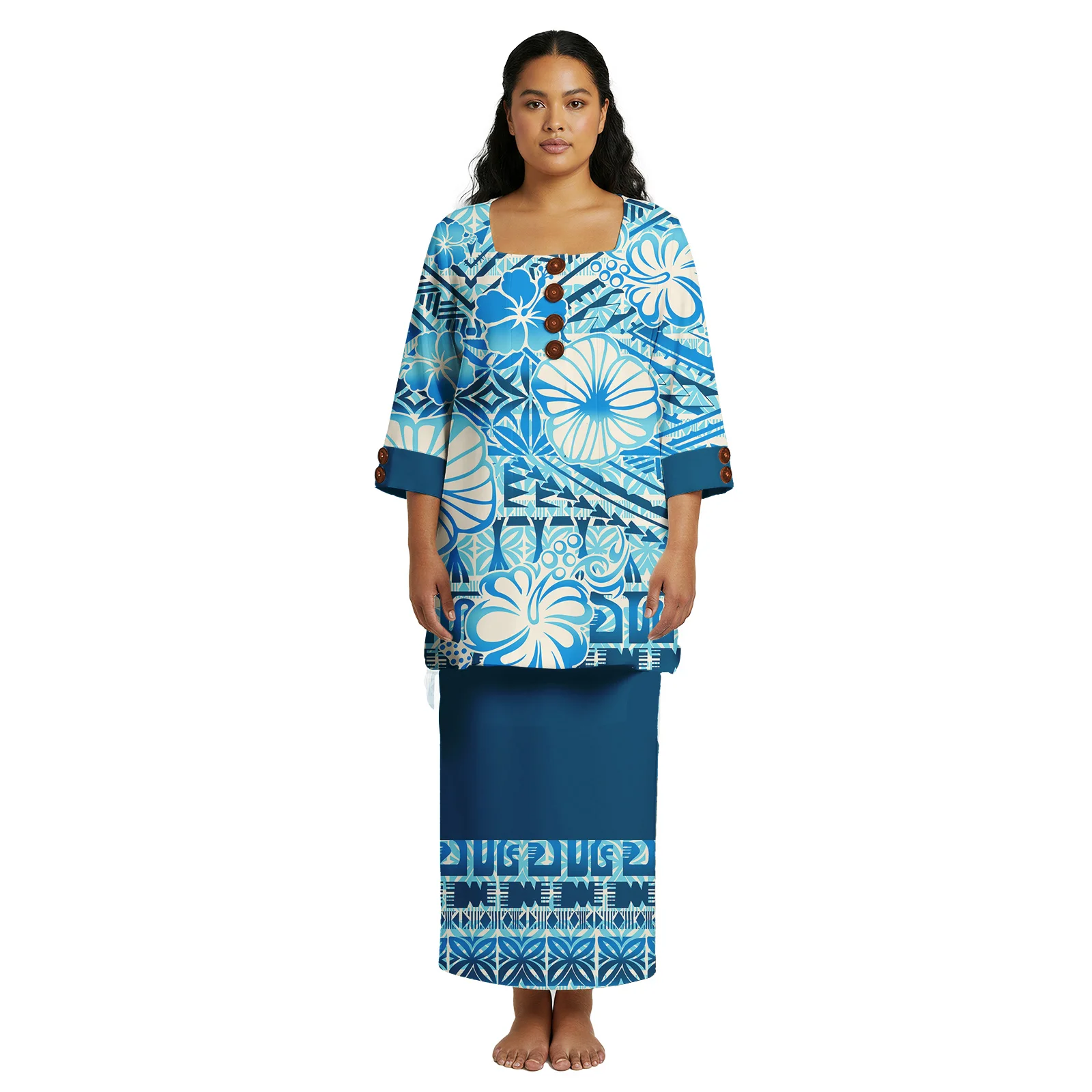 فستان نسائي للحفلات المسائية برقبة على شكل حرف U على الطراز الاستوائي هاواي Puletasi Samoan مخصص طقم فستان جزيرة مكون من قطعتين ملابس بولينيزية