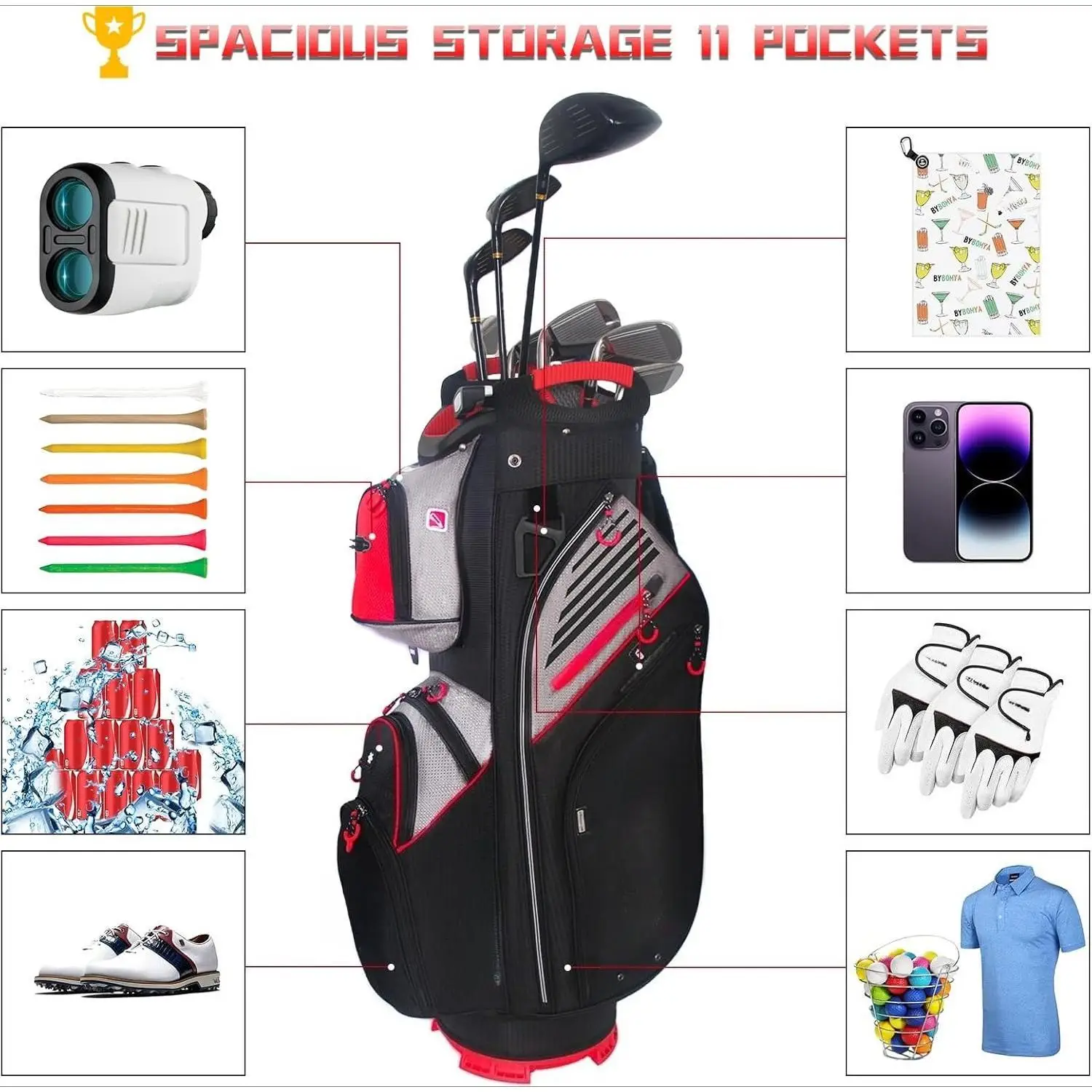 Golf Cart Bag 14 Way Organizer Divider Top with Handles Cooler Valued Pocket and Rain Cover Super Light Design New Version 1.0