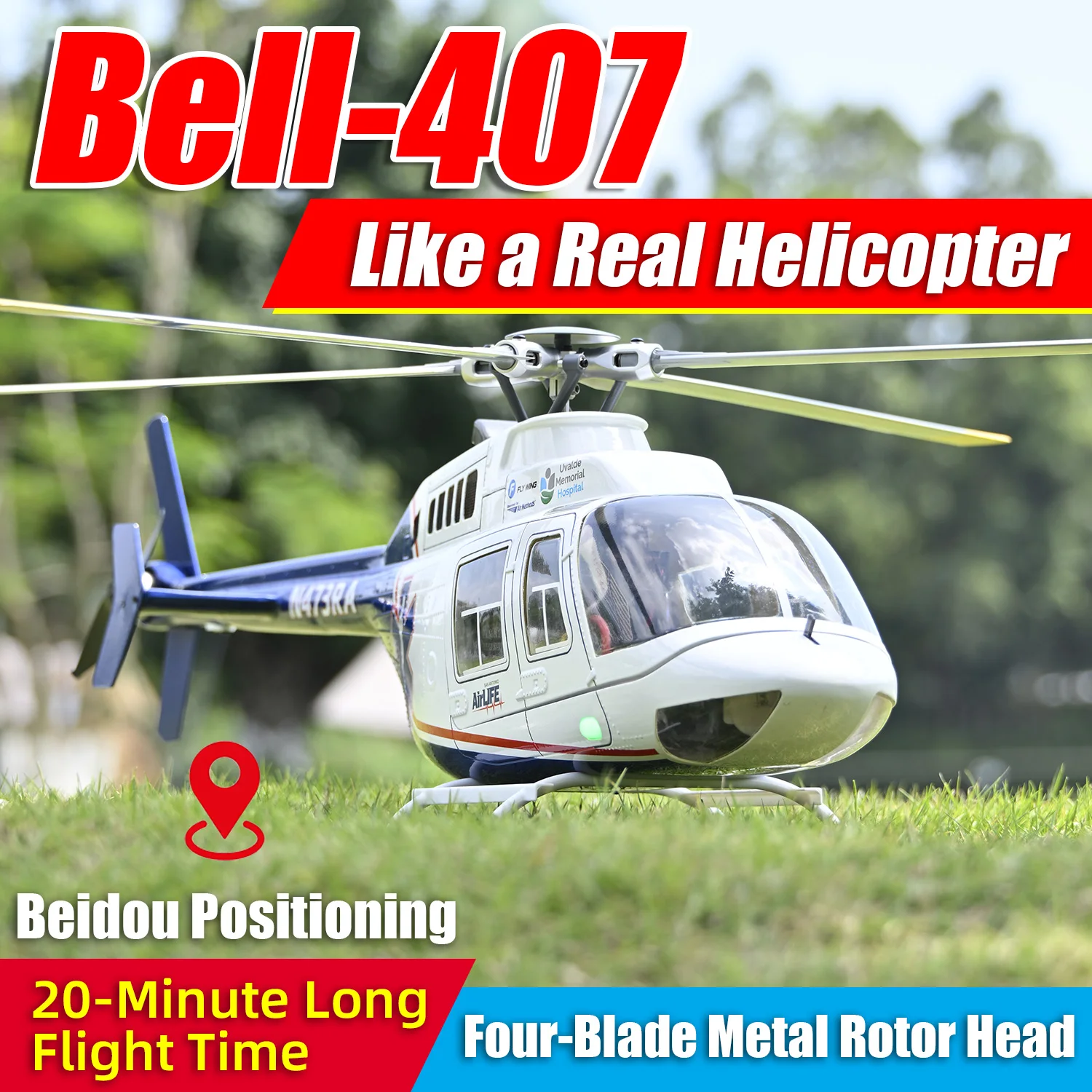Like a Real Helicopter RTF Bell-407 With Beidou Positioning And Four-Blade Metal Rotor Head 20-Minute Long Flight Time