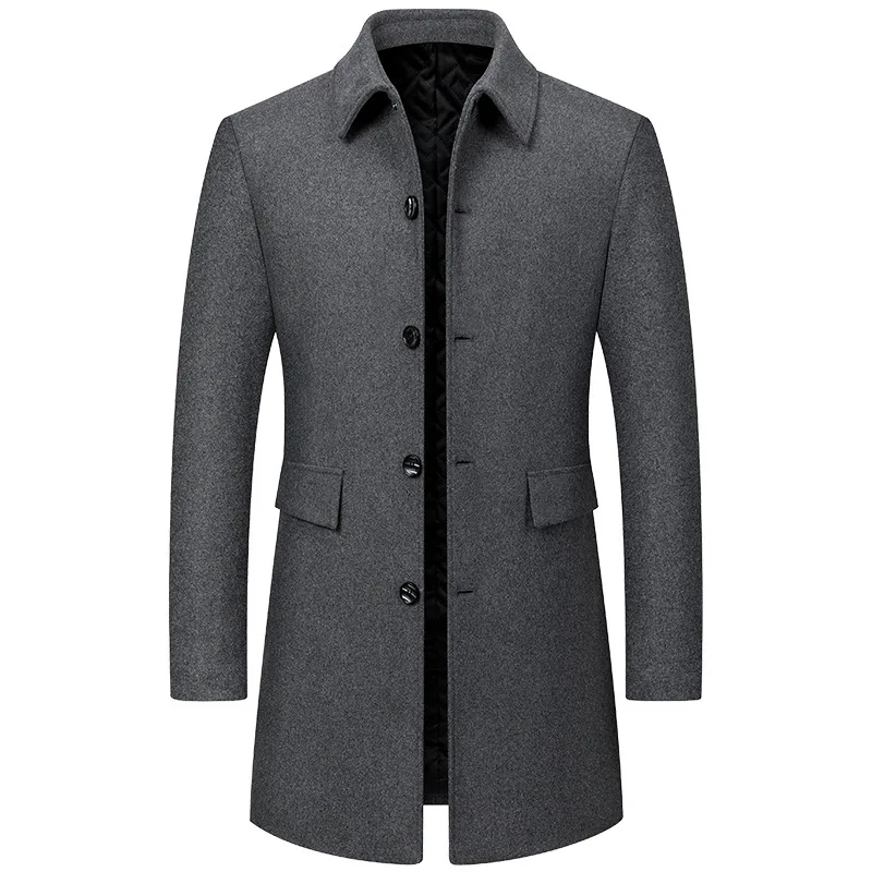 New Winter Men Lapel Business Casual Trench Coats Long Jackets Overcoats Male Cashmere Trench Coats Man Woolen Blends Coats 5XL
