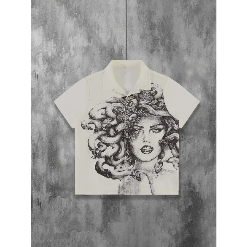 

Мужская и женская повседневная рубашка с короткими рукавами - кубинский воротник с цифровым принтом в стиле хип-хоп, летняя пляжная вечеринка, повседневная модная рубашка