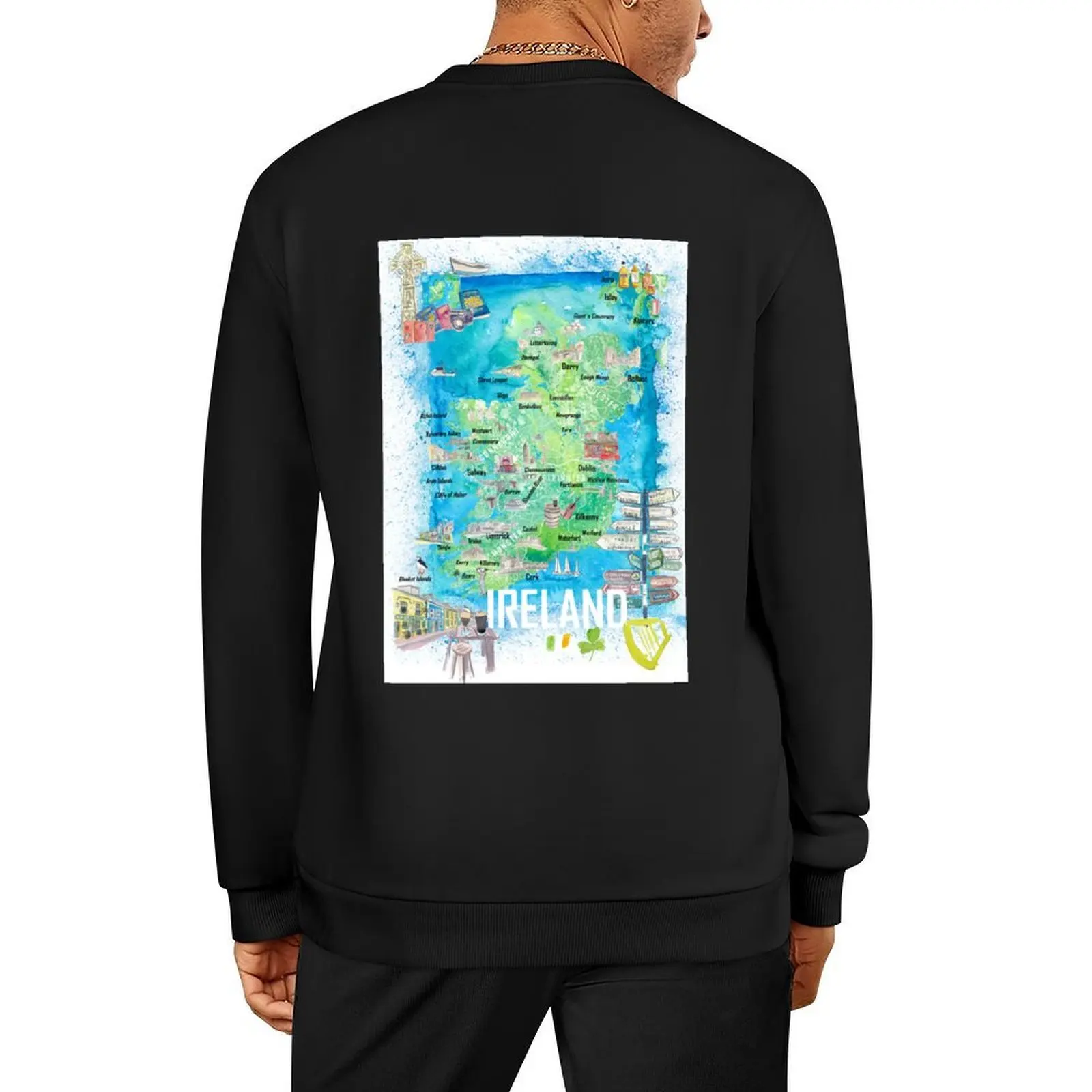 

Ireland Illustrated Travel Map with Tourist Highlights - Signpost Edition Pullover tracksuit men sweatshirts men