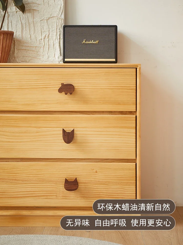 Customized walnut punch-free creative drawer handle all solid wood household animal-shaped cabinet door handle