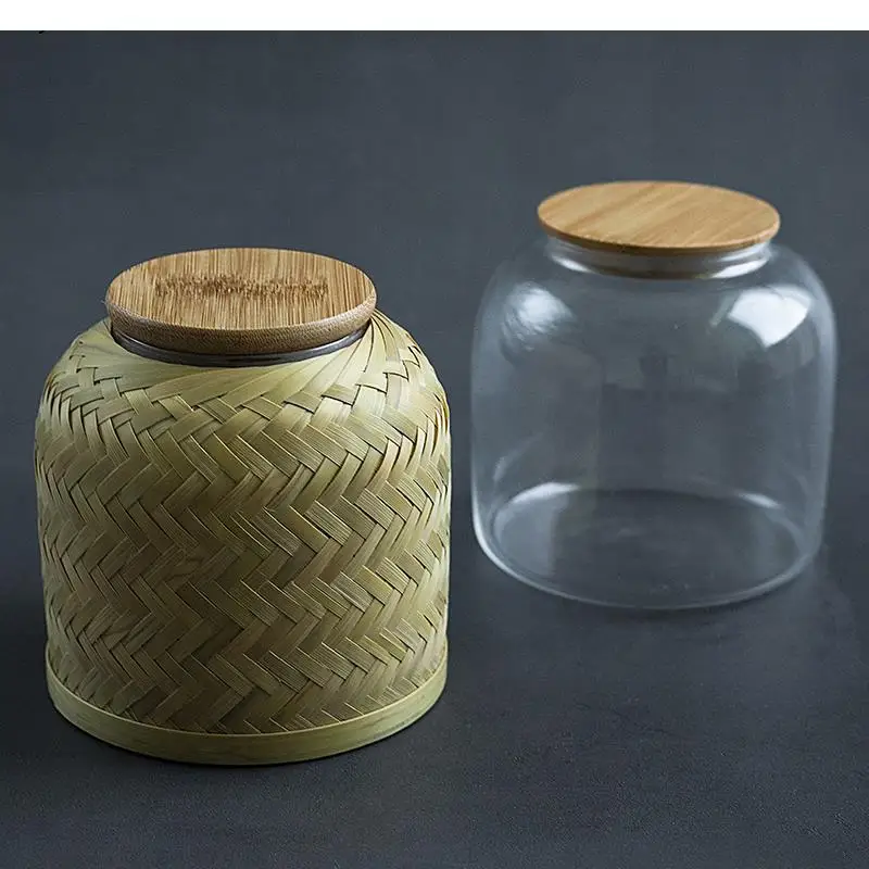 Imagem -03 - Latas de Chá de Bambu Artesanal Mini Armazenamento de Chá Vidro Portátil Pequeno Selado Armazenamento Doméstico de Estilo Japonês