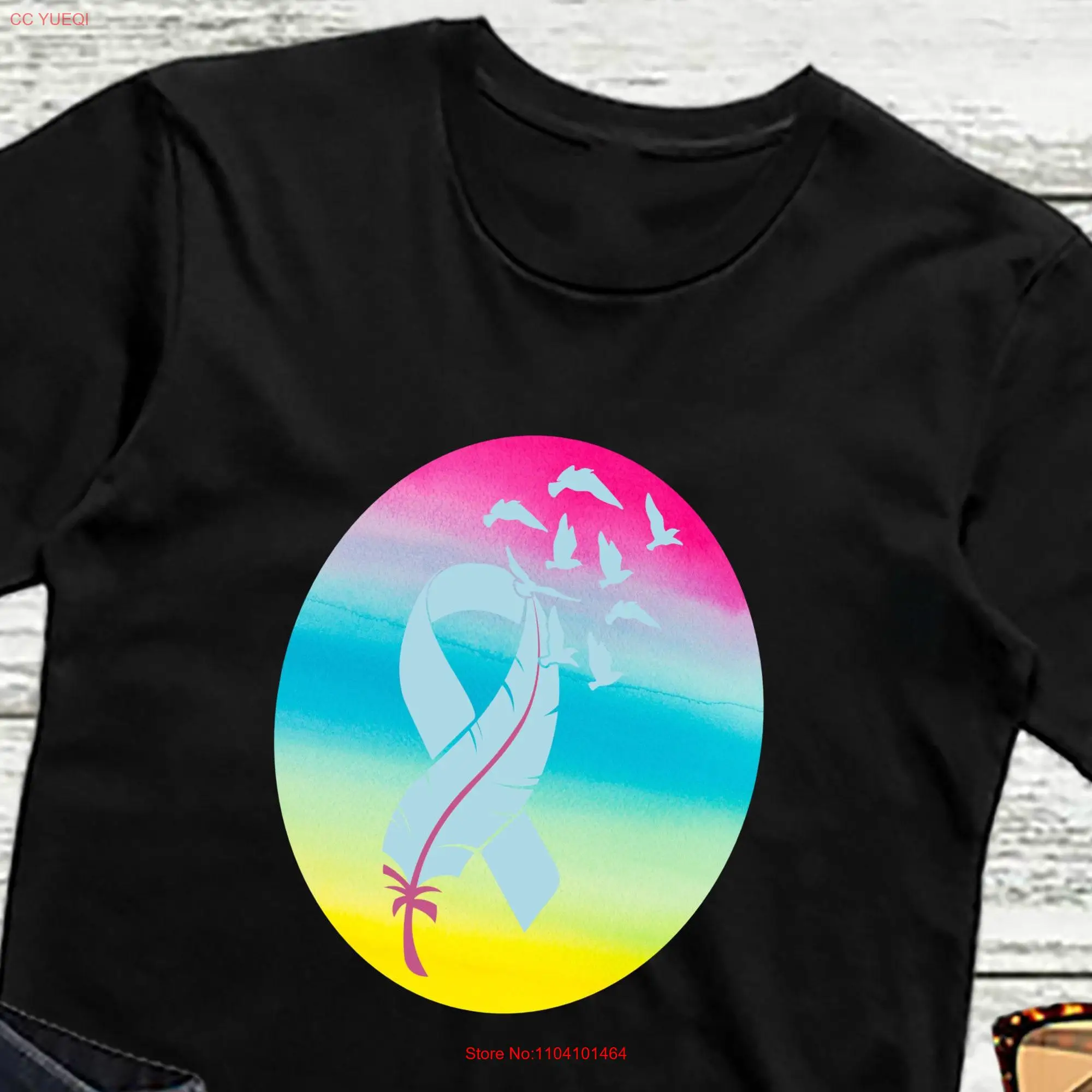 Prostate Cancer T Shirt Awareness Feather Ribbon Vintage Retro Colorful Survivor Fighter Support for Men