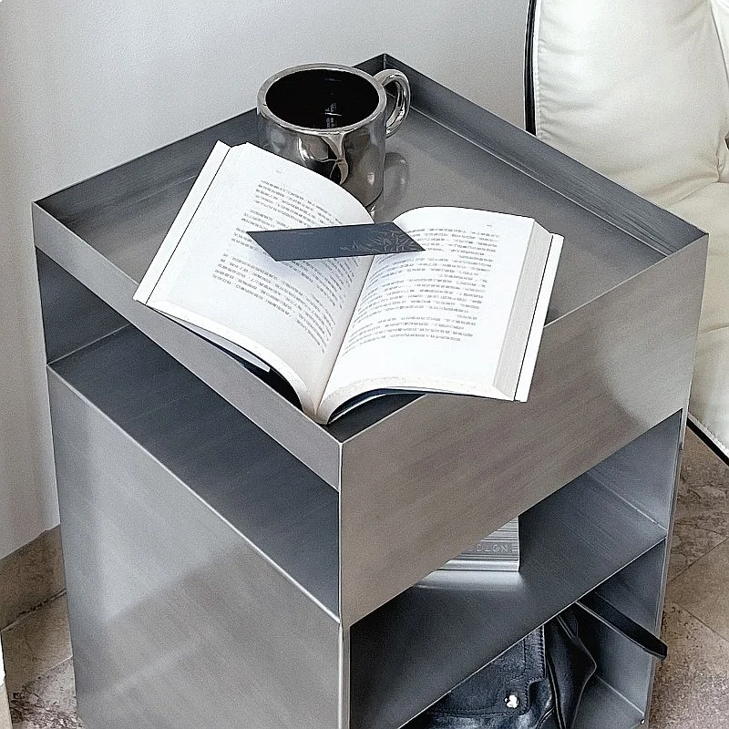 Bauhaus Minimalist Iron Side Table Movable Metal Corner Stand Compact Nightstand for Living Room