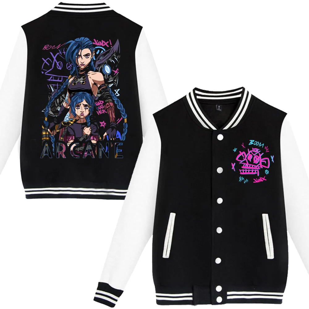 

Arcane Jinx Anime Jacket Cartoon Figure Printed Coat Woman Winter Casual Sporty Long Sleeves Jackets 2024 Autumn Men Clothing