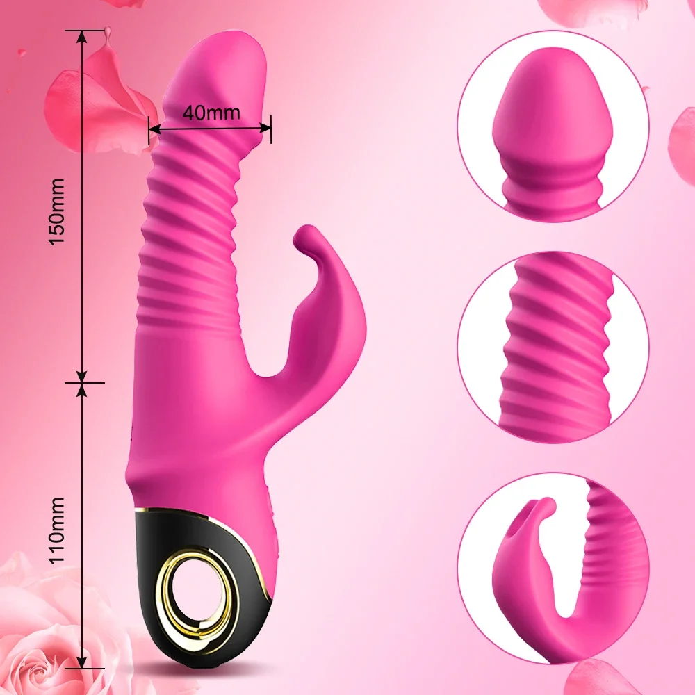 2 in 1 Rabbit Vibrator Automatic Telescopic Rotation G-Spot Clitoris Stimulator Female Dildo Sex Toys Goods  for Women Adults 18