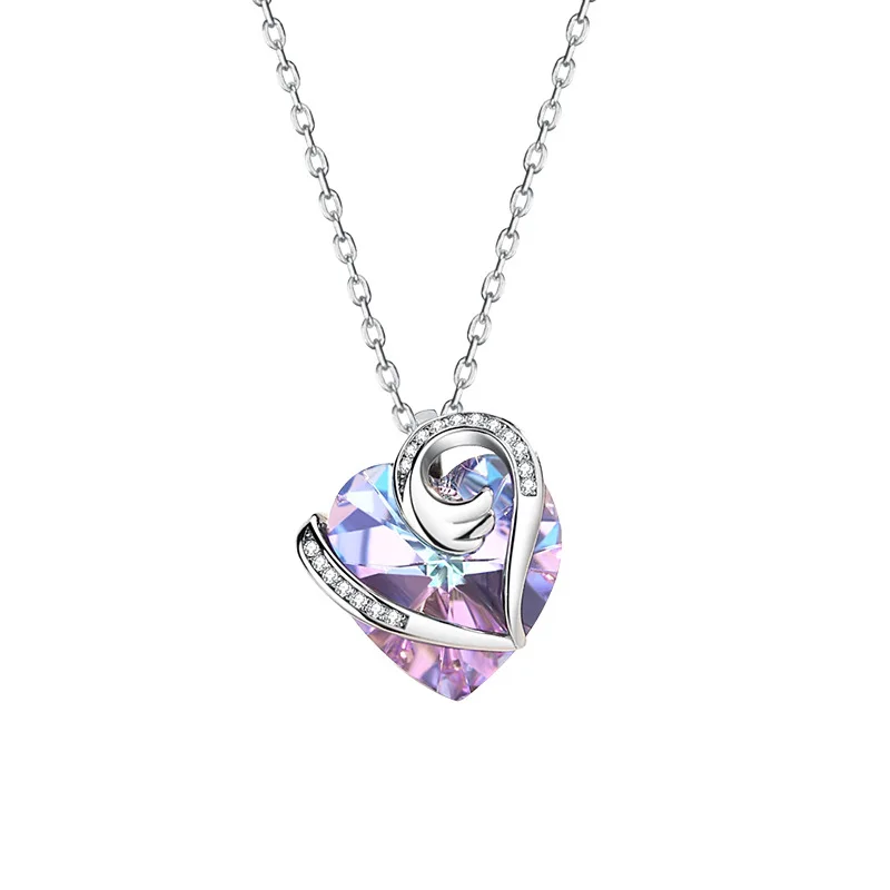 

S925 sterling silver necklace with Korean style Austrian crystal popular senior women's sexy zircon love necklace