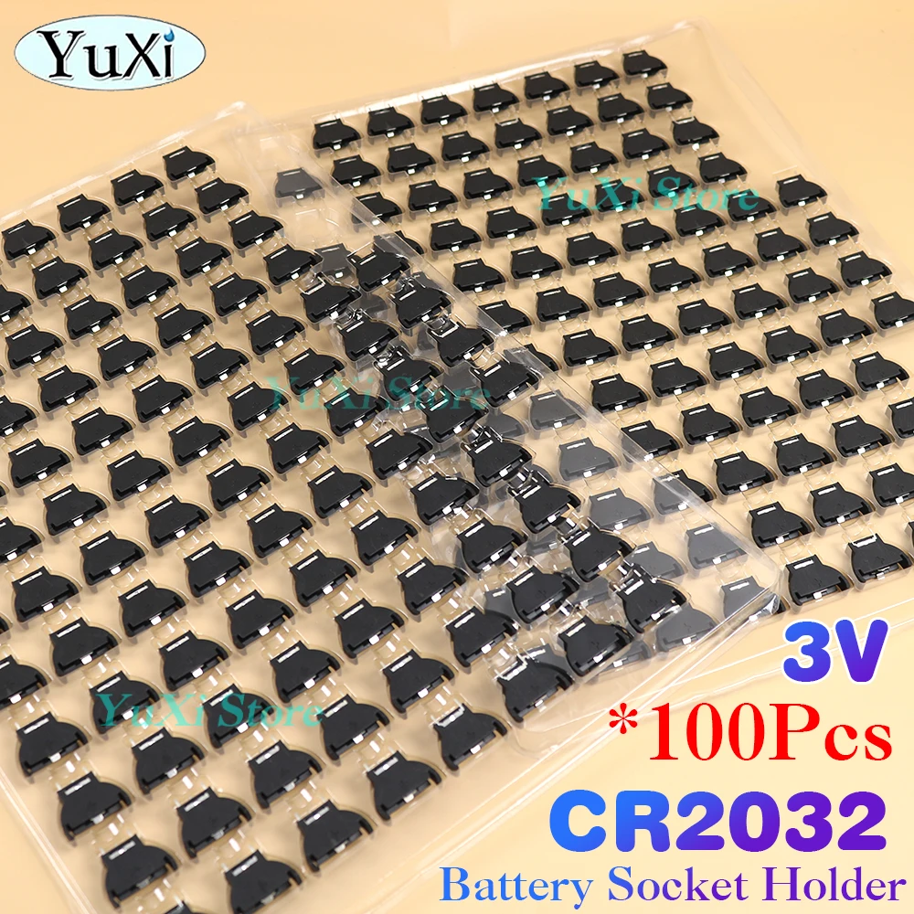 

100Pcs CR2032 3V Battery Holder Coin Cell Socket Box Case Half Round Module Battery Box Vertical Inline 3Pin BS-5 Plastic Boxes
