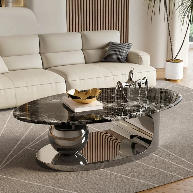 Modern Light Luxury Coffee Table Italian Designer Black Oval Coffee Table
