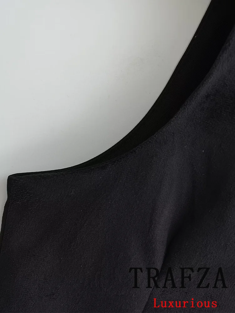 TRAFZA-Chaqueta larga informal de oficina para mujer, abrigo liso con bolsillos y cuello de pico, sin mangas, con botonadura única, a la moda, para