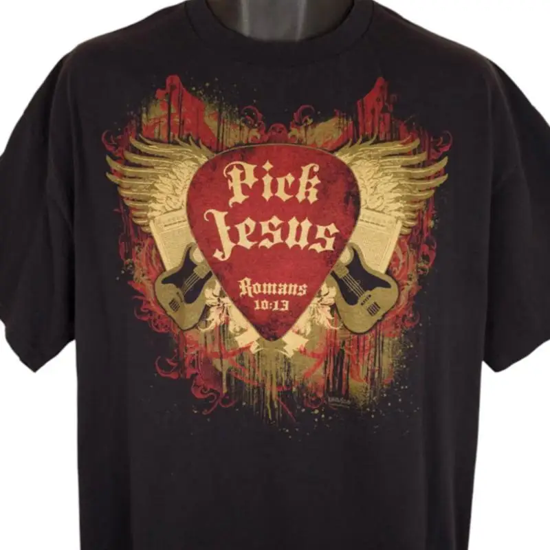 Christian T Shirt Mens Size XL Black Pick Jesus Christ Romans 10:13 Kerusso
