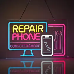 Phone Repair Neon Sign USB Powered LED Neon Light for Business Cellphone Tablet Laptop Desktop Computer Repair Shop Wall Decor