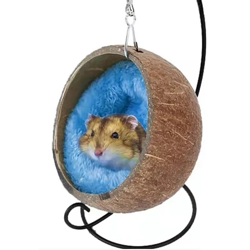 

Copra Hamster House Bed Decor Coconut Swing Hut Hamster Toys for Small Animals Parrots Birds Hamsters