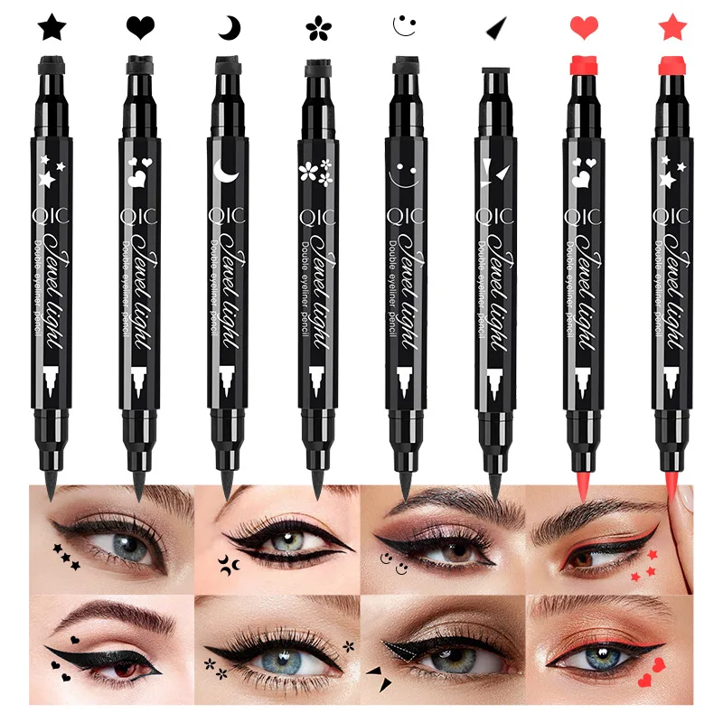 2 In1 Stamp Liquid Eyeliner Water Long Lasting Proof Fast Dry Double-ended Black Seal Eye Liner Pen Make Up for Women Cosmetics