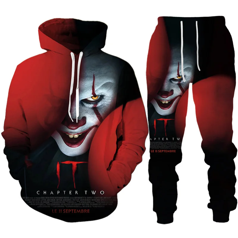 

New 3D Printing Horror Movie Clown Fashion Men Women Tracksuits Crewneck Hoodies+pants Plus Size S-7XLHarajukuClothes Casual