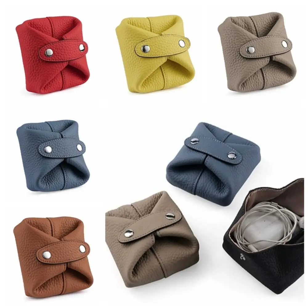 Solid Color Cowhide Coin Purse Multi-function Korean Style Coin Purse Mini Cosmetic Bag Car Key Storage Small Earphone Bag Gifts