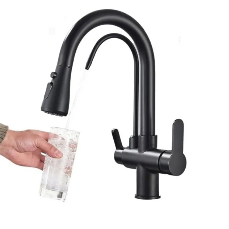 

Mounted Sink Faucet Mixer 3 Way Kitchen Faucet Tuqiu Black Pull Out Kitchen Faucet Water Filter Tap Brass Crane For Kitchen Deck