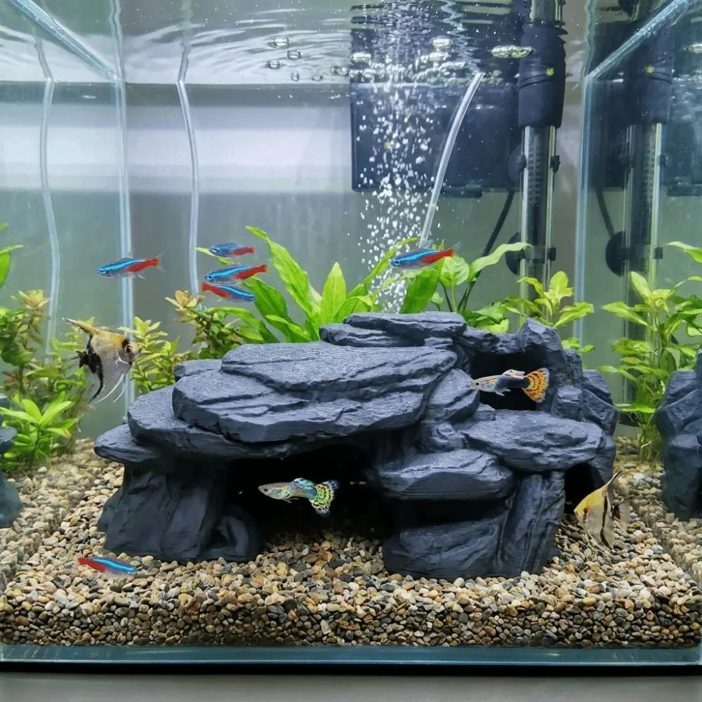 3D Printing Fish Tank Rockery Ornaments Realistic Texture Simulated Rock Aquarium Fish Shelter Plastic Fish Shrimp Habitat - view 2