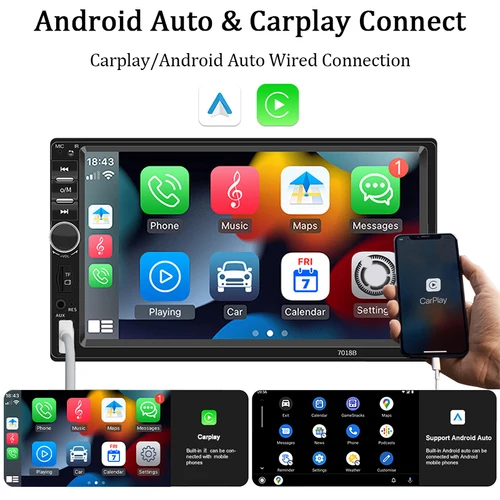 Imagen 2 del producto Radio para coche 1 Din, 7 pulgadas, Carplay, Android, Auto, Universal, Multimedia, Autoradio, reproductor MP5, pantalla táctil, FM, Bluetooth, para unidad principal estéreo