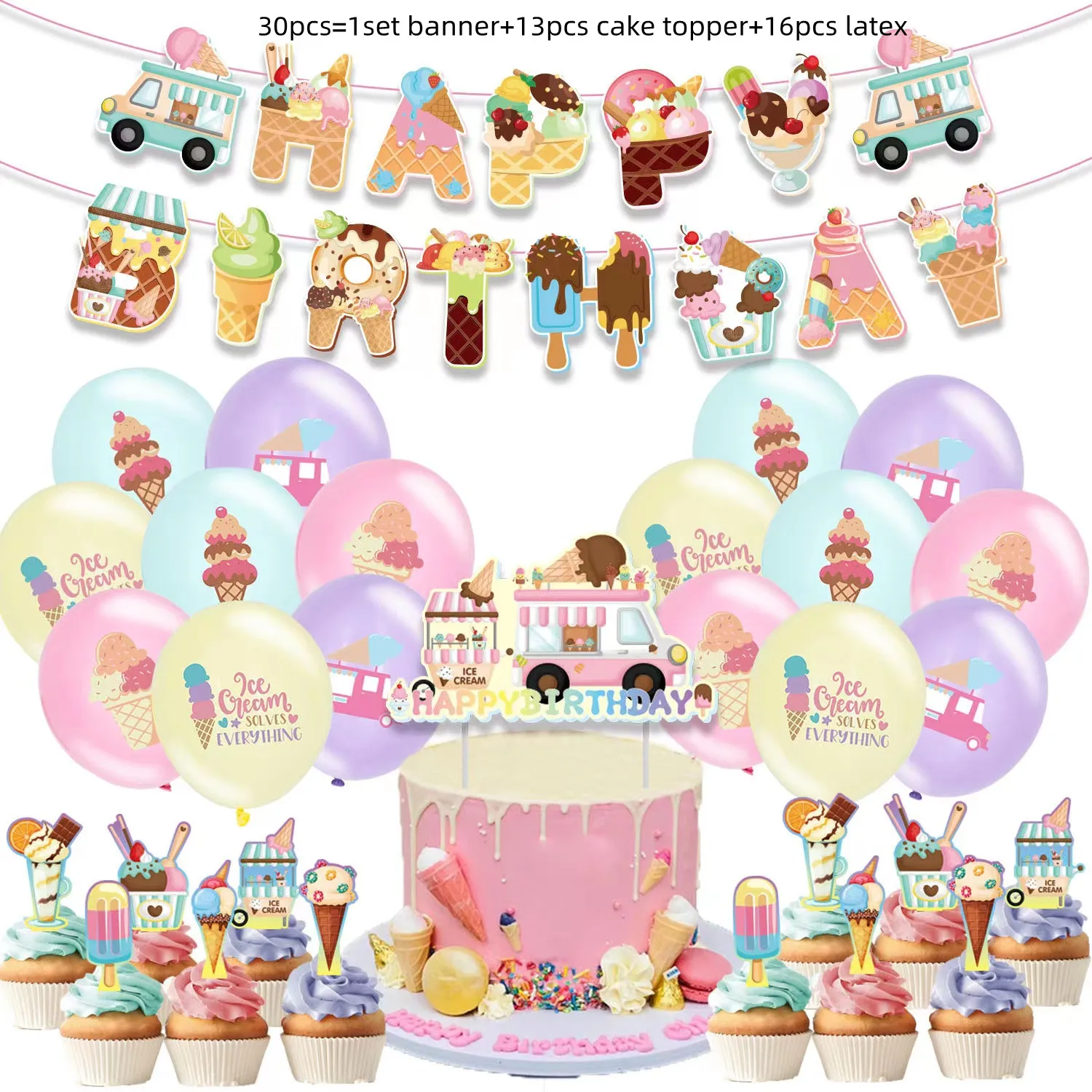 Eis Geburtstag Party Dekoration Kinder Spielzeug Baby Dusche Einweg Geschirr Papier Platten Tassen Luftballons Banner Partei Liefert – Detail 2