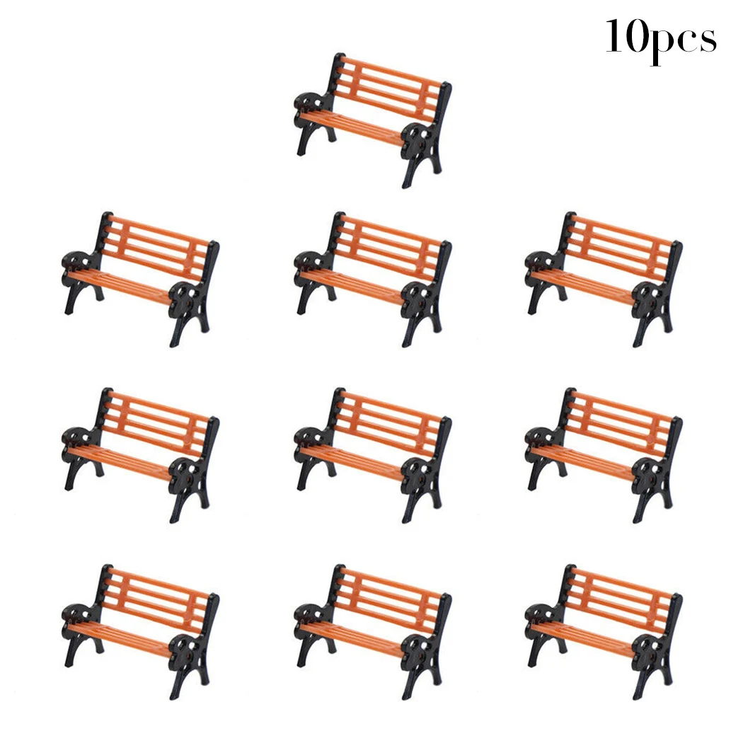 10Pcs 1:87 HO Scale Model Train Bench Chairs Settee Street Park Railway Layout Plastic Crafts Home Decoration Children Toys