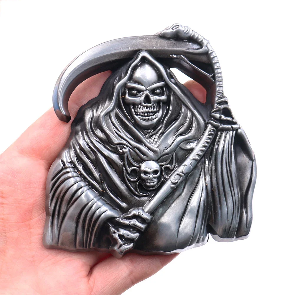 Hebilla de cinturón de vaquero de película de GRIM Reaper negro para hombre, Correa artesanal de cuero de Pewter, Sadan Devil, lazo de acabado, accesorio para Jeans, regalo