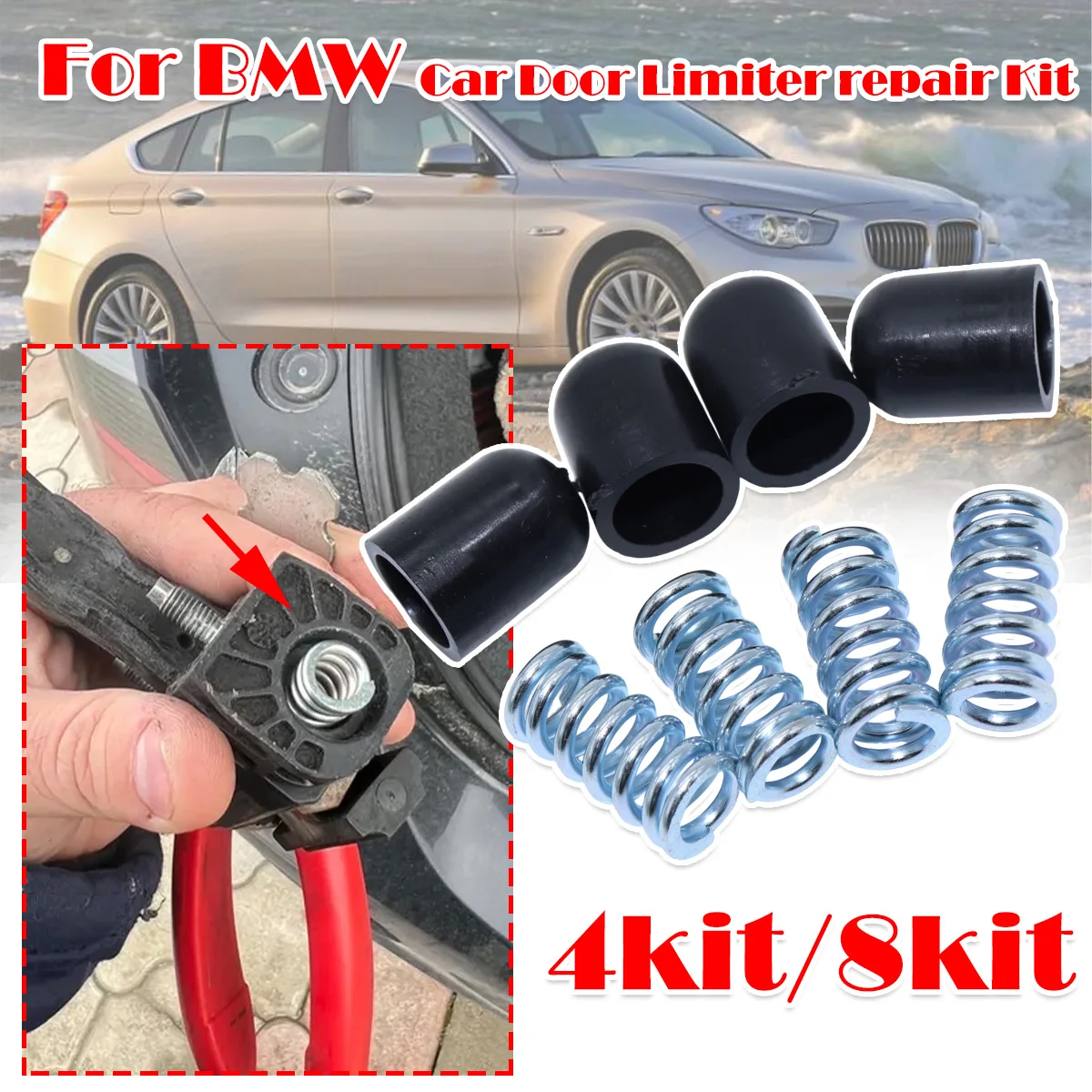 

4kit For BMW 1 3 5 series F20 F30 F80 F07 X1 E84 X5 F15 X6New Door Check Strap Limiter Repair Kit Stopper Damping Spring Clips