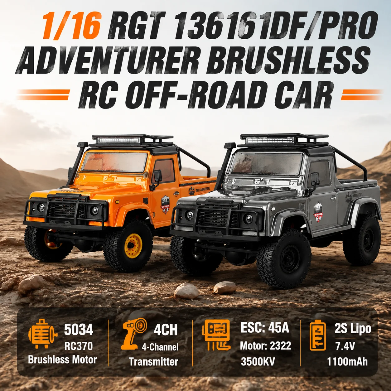 New 1/16 RGT 136161DF/PRO Adventurer Brushless 2.4G Remote Control Brushless Climbing Car Simulation Electric RC Model With LED