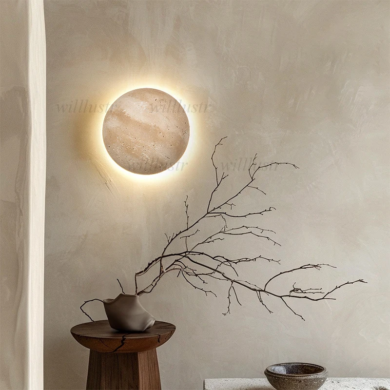 Yellow Travertine Wall Sconce Natural Stone Lamp Corridor Porch Cafe Bar Bedside Creative Glass Wood Lighting