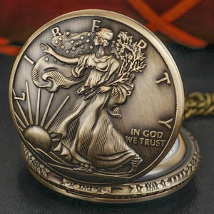 2023 New Free In God We Trust Emblem Quartz Pocket Watch Vintage Unisex Necklace Pendant Necklace Accessories Jewelry Gifts