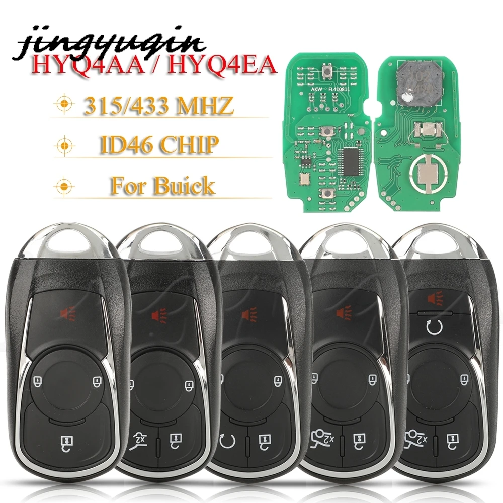 

jingyuqin Smart Promixity Remote Car Key Fob 315Mhz /433Mhz ID46 For Buick Regal Encore Enclave Envision LaCrosse HYQ4AA HYQ4EA