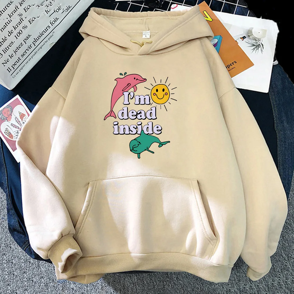 

I'm Dead Inside Dolphin Anime Hoodie Loose Casual Pullover Women/men Autumn Sweatshirt Cartoon Long-sleeved Hoody Streetwear