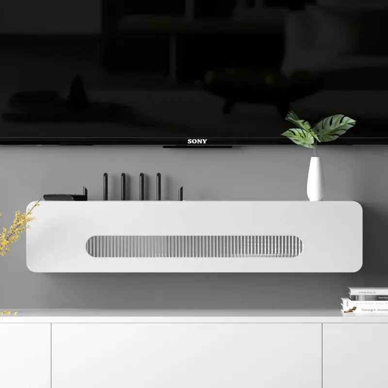 No Drill Router Hide Box, Wall Mount Cable Cord Hider, TV Socket Shelf for Set Top, High Aesthetic WiFi Signal Pass Unit