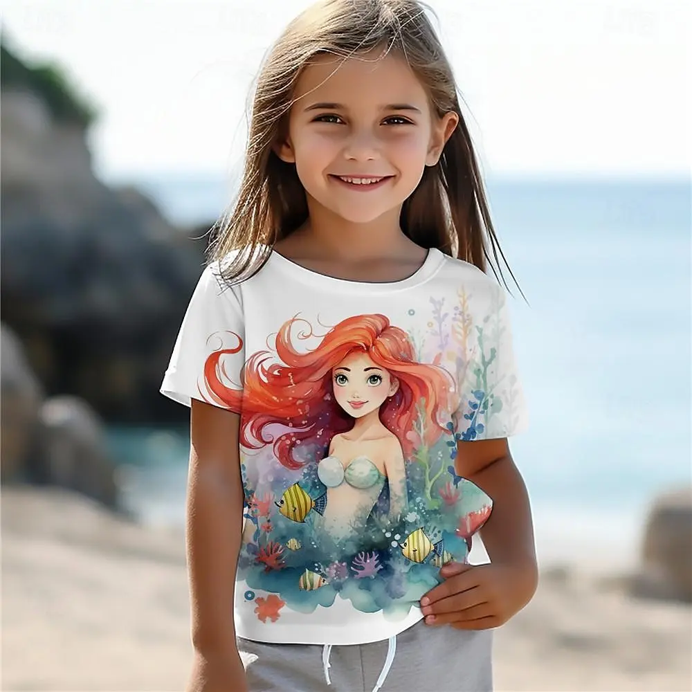 2025 Mermaid 3d Print T Shirt For Girls Cute Girl T Shirts Kids Gift Tee Short Sleeve Casual Top Children's Clothing