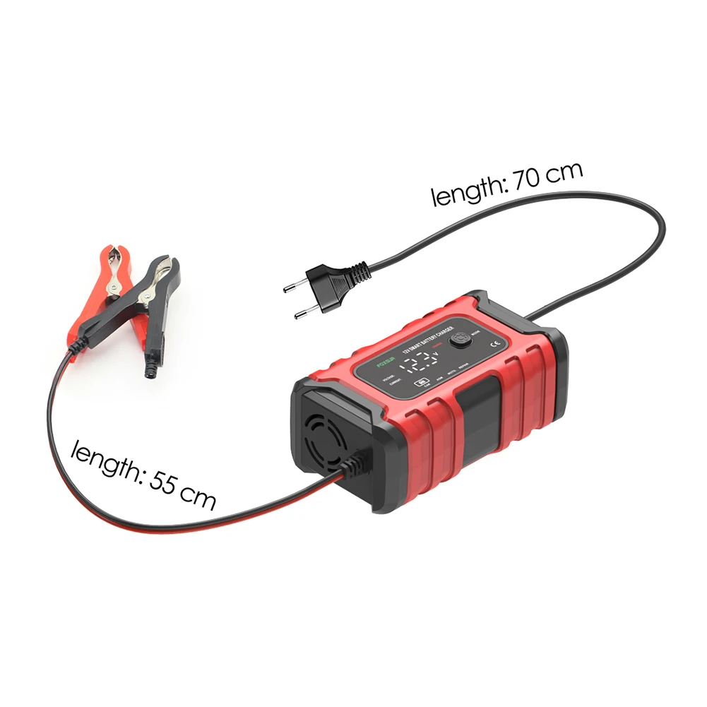 Cargador de batería de coche completamente automático, 12V, 6A, carga rápida inteligente para AGM GEL, húmedo, seco, plomo ácido, pantalla LCD Digital