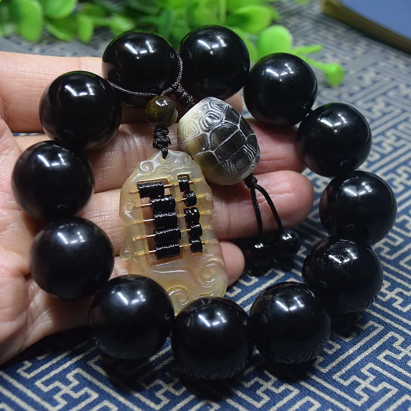 Authentic -style natural black ox for men women, Tibetan horn and bone Buddhist bead bracelet, ethnic-s